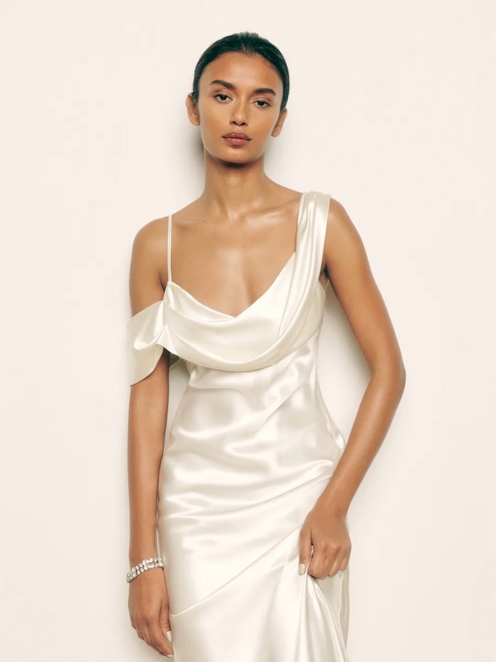 Reformation Ronda Silk Dress in Ivory - Picture 4 of 16
